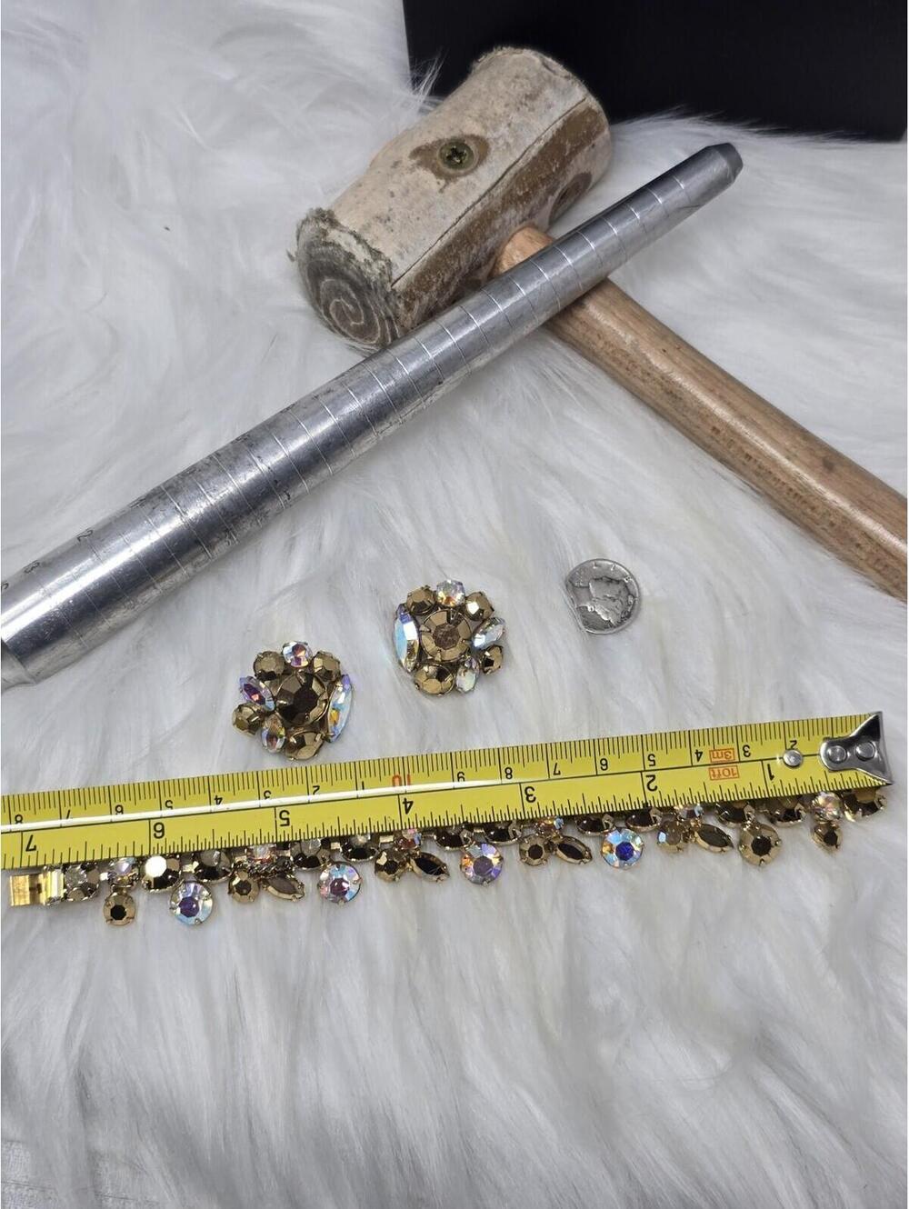 Vintage Regency Copper Gold AB Rhinestone Bracelet Set 7" - Picture 6 of 9